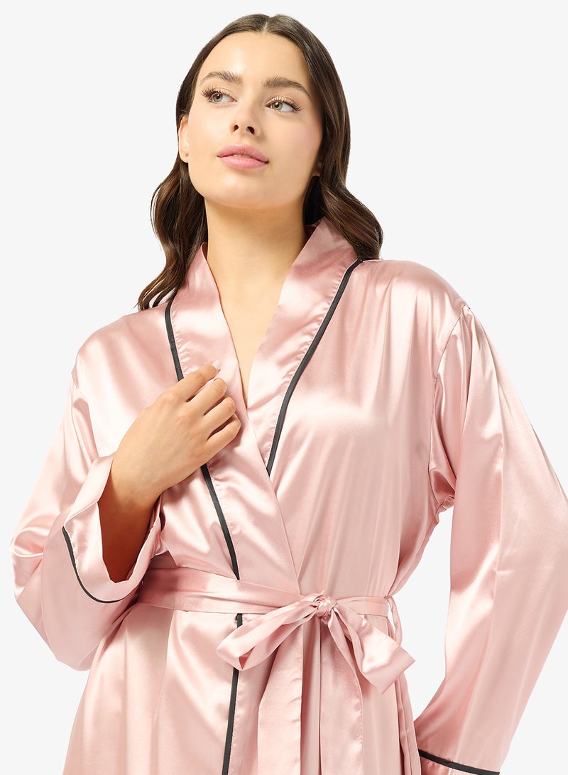 Ginger Satin Robe with Contrast Trim Detail - Image 3